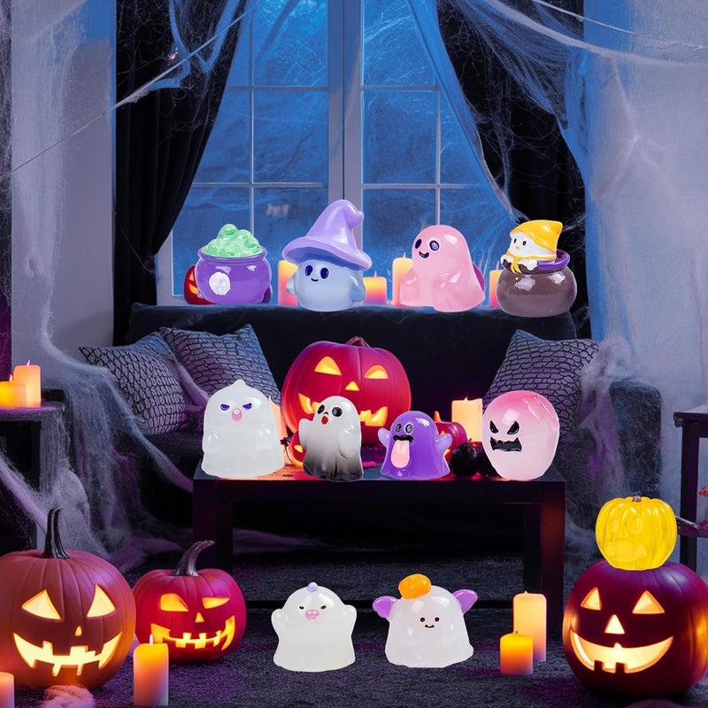 Nerfcareani Dsooldre 50pcs Luminous Halloween Mini Resin Statue for Crafts Luminous Miniature Figures Hide Pumpkin Ghost Miniature Figures Bulk Halloween Party Favors Desktop (SXL-SSSZ-WSJ-50PC) - Image 5